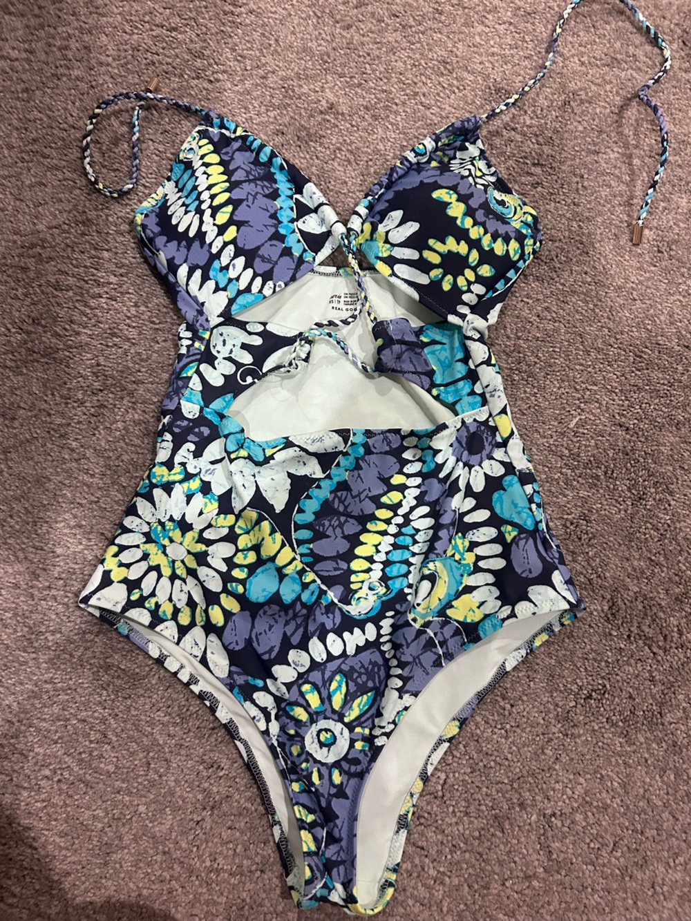 aerie Navy Floral One-Piece Swimsuit with Turquoise & Lime Accents